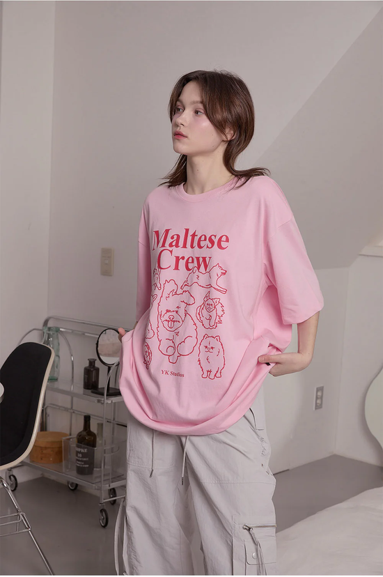 MALTESE CREW LINE GRAPHIC HALF SLEEVE T-SHIRT PINK