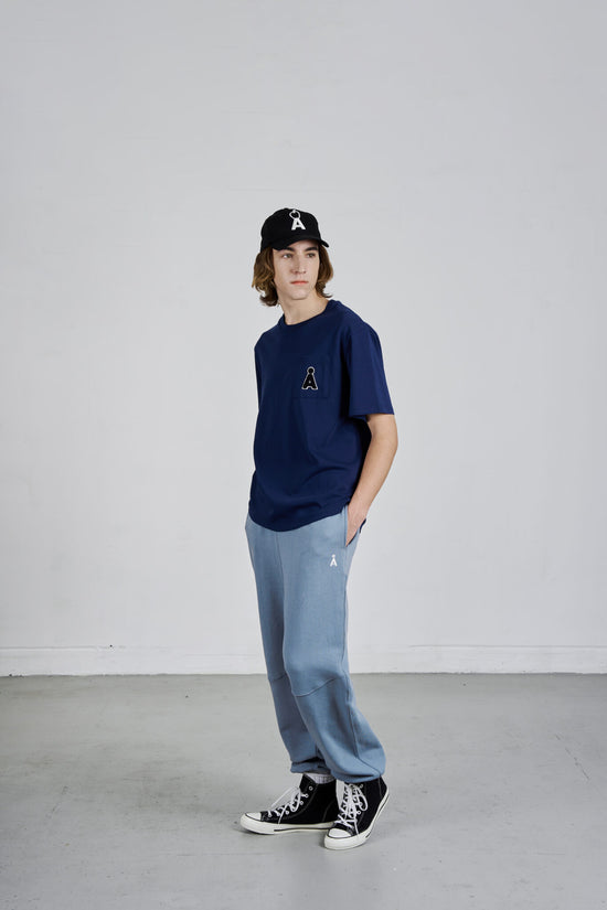 ALAND A LOGO BOUCLE POCKET TEE NAVY