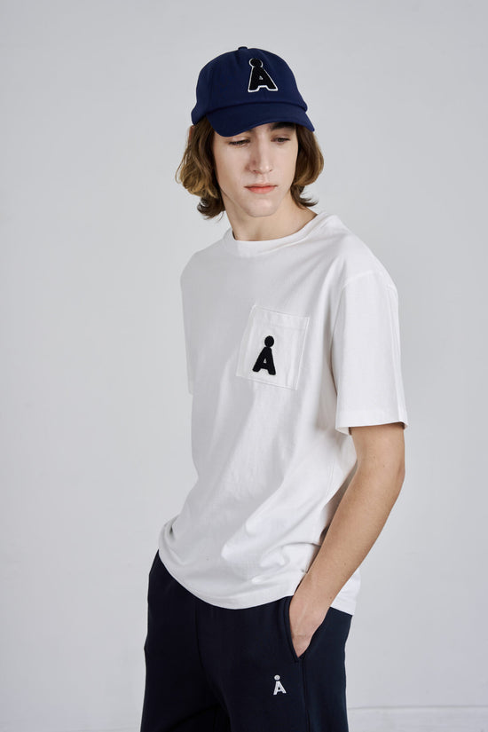 ALAND A LOGO BOUCLE POCKET TEE IVORY