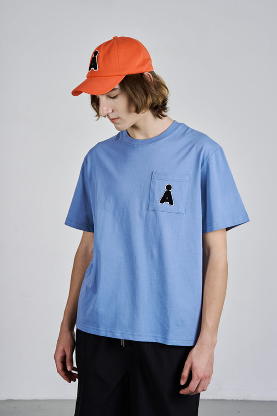 ALAND A LOGO BOUCLE POCKET TEE M/BLUE
