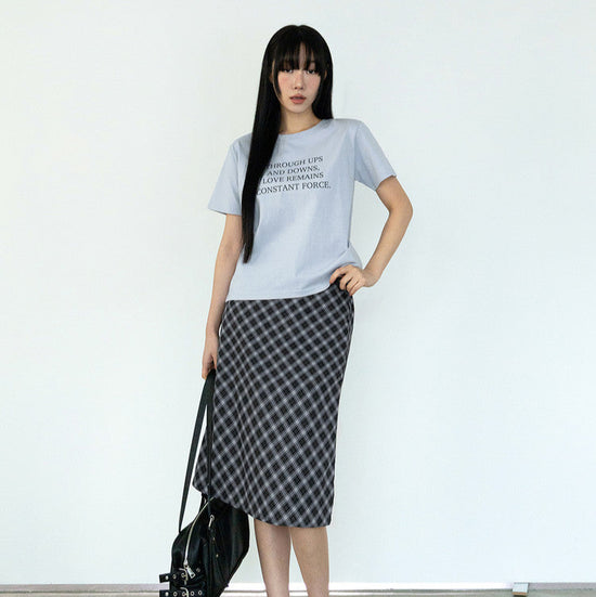 BREEZE AIRY CHECK MIDI SKIRT BLACK