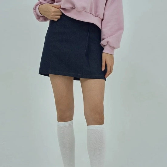 STITCH DENIM MINI SKIRT NAVY