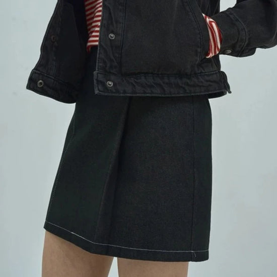 STITCH DENIM MINI SKIRT BLACK