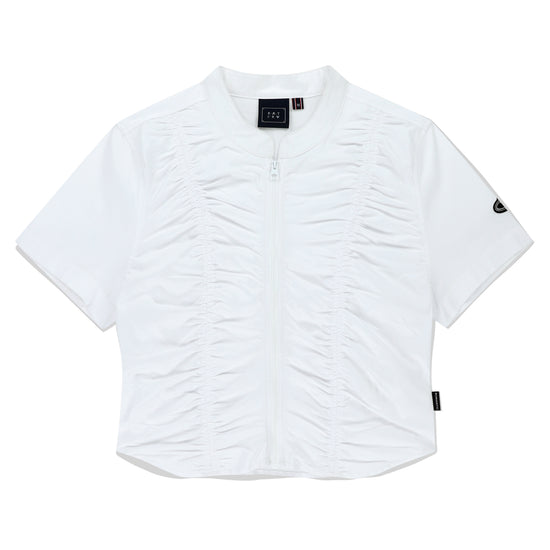 SHIRRING COTTON ZIP UP WHITE