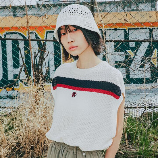 DOUBLE LINE WAFFLE KNIT VEST OATMEAL