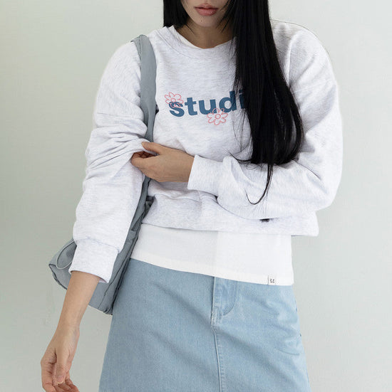 FLOWER CROP SWEATSHIRT MELANGE IVORY