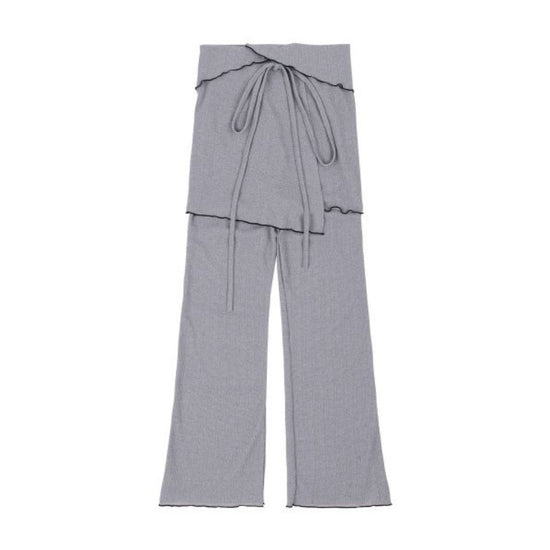 RUFFLE LAYERED SKIRT SLIT PANTS GREY