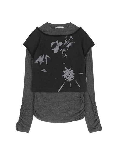 WITHER ROSE LAYERED LONG SLEEVE CHARCOAL