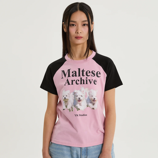 MALTESE ARCHIVE RAGLAN HALF SLEEVE T-SHIRT PINK