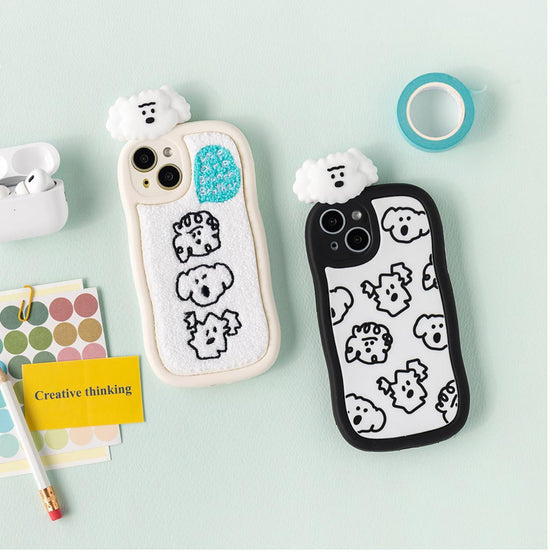 FIGURE BOUCLE PHONE CASE IPHONE 15 BRUNCH DRAWING WHITE