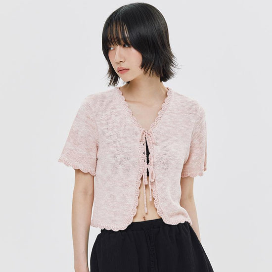 DOUBLE RIBBON LACE CARDIGAN PINK