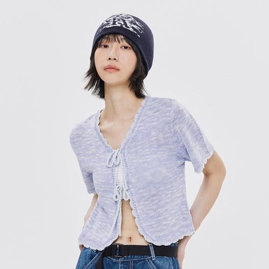 DOUBLE RIBBON LACE CARDIGAN SKY BLUE