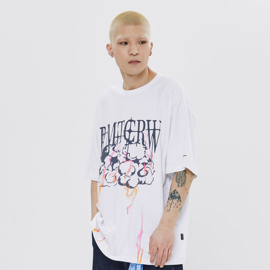 VOLUME LOGO THUNDER CLOUD TEE SHIRT WHITE