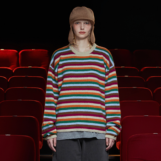 24FW STRIPE MOHAIR KNIT BEIGE