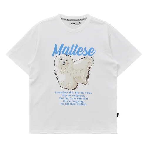 MALTESE ILLUSTRATION HALF SLEEVE T-SHIRT WHITE