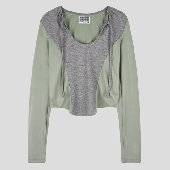 CUT OUT SHIRRING LONG SLEEVE KHAKI