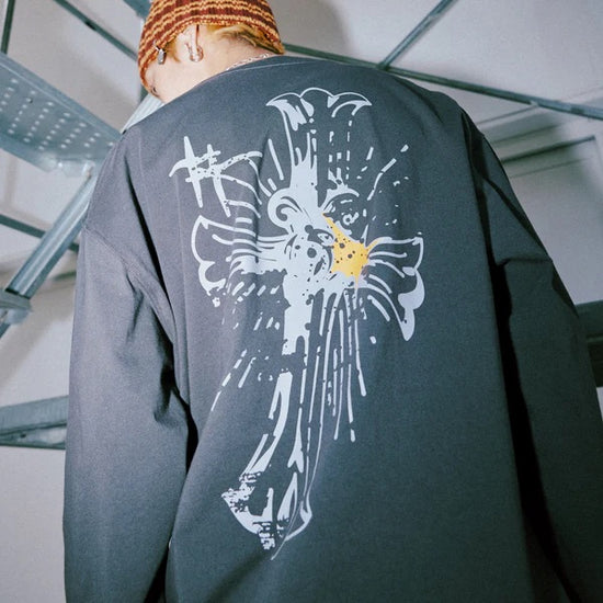 NEO GOTHIC CROSS LONG SLEEVE CHARCOAL