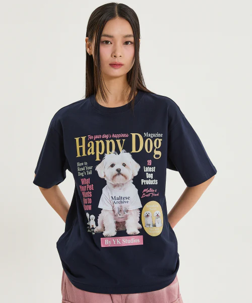 MALTESE MAGAZINE HALF SLEEVE T-SHIRT NAVY