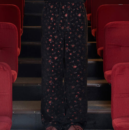 FLORAL JACQUARD PANTS BLACK