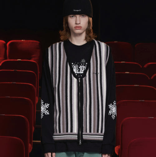STRIPE ZIP KNIT VEST BLACK