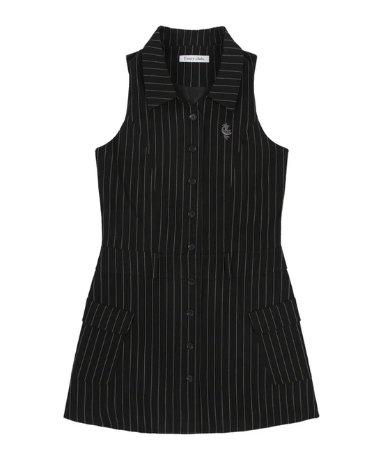 DOTTY SLEEVELESS COLLAR ONE-PIECE BLACK