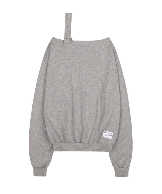 ONE-SHOULDER BUCKLE SWEATSHIRT MELANGE GREY