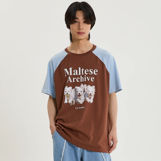 MALTESE ARCHIVE RAGLAN HALF SLEEVE T-SHIRT BROWN