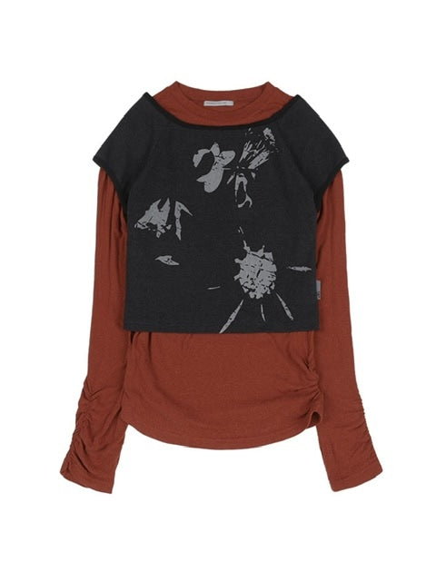 WITHER ROSE LAYERED LONG SLEEVE DARK RED