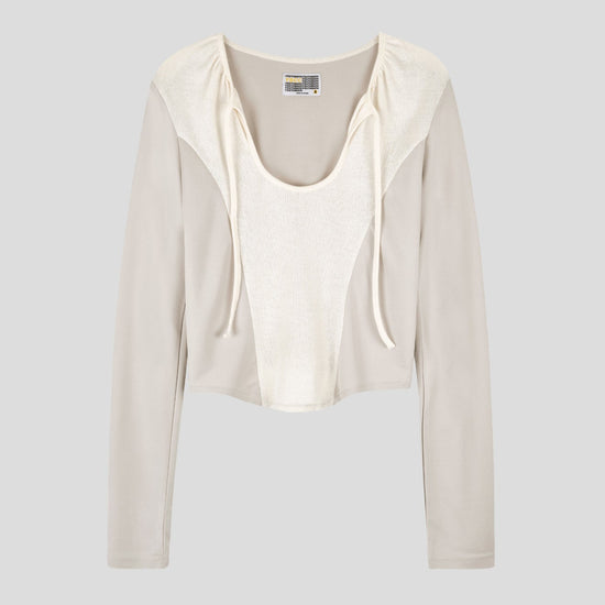 CUT OUT SHIRRING LONG SLEEVE CREAM