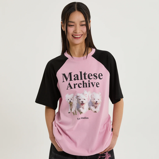 MALTESE ARCHIVE RAGLAN HALF SLEEVE T-SHIRT PINK