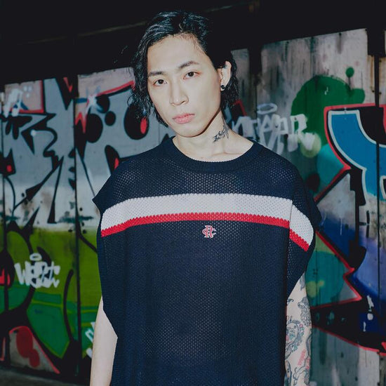 DOUBLE LINE WAFFLE KNIT VEST NAVY