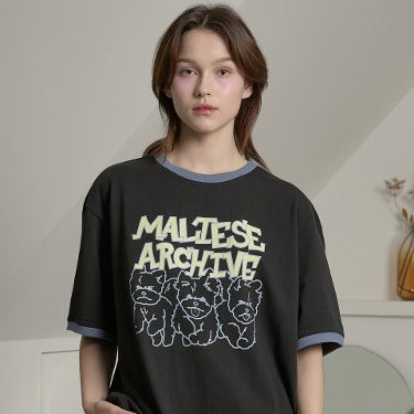 MALTESE ARCHIVE LINE GRAPHIC RINGER HALF SLEEVE T-SHIRT BLACK