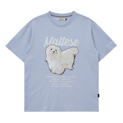 MALTESE ILLUSTRATION HALF SLEEVE T-SHIRT SKY BLUE