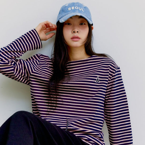 ALAND A LOGO STRIPED LONG SLEEVE PINK