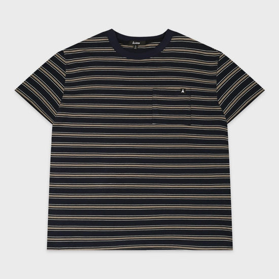 ALAND A LOGO STRIPED POCKET T-SHIRT NAVY