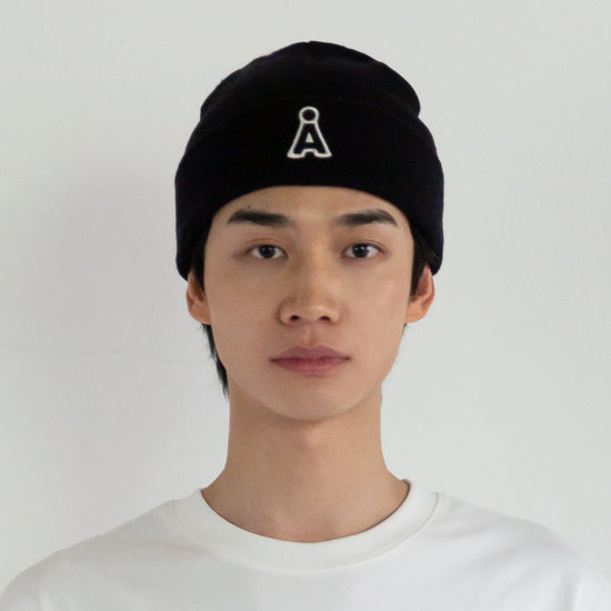 ALAND A LOGO PATCH BEANIE BLACK