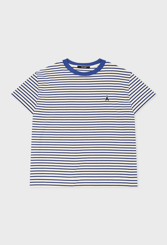 ALAND A LOGO STRIPED HALF SLEEVE BLUE