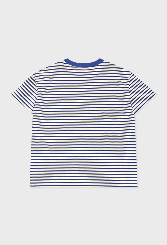ALAND A LOGO STRIPED HALF SLEEVE BLUE