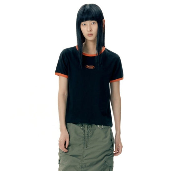 SYMBOL LOGO EMBROIDERED CROP TEE O BLACK