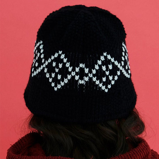 ARGYLE KNIT BUCKET HAT BLACK