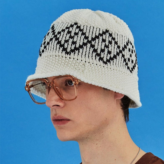 ARGYLE KNIT BUCKET HAT IVORY