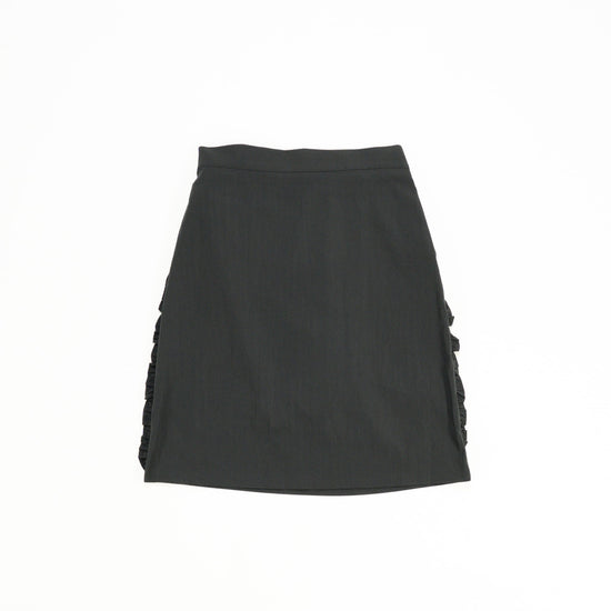 SIDE FRILL MIDI SKIRT CHARCOAL