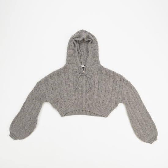 PLUFFY KNIT HOODIE ZIP-UP GREY