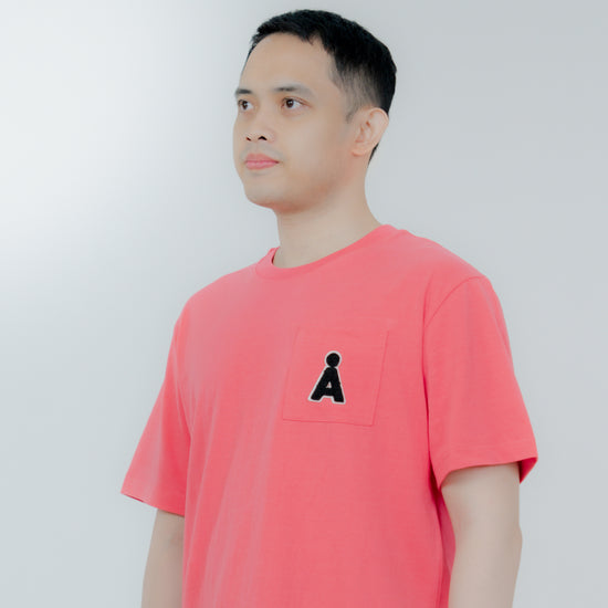 ALAND A LOGO BOUCLE POCKET TEE RED