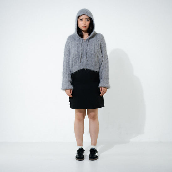 PLUFFY KNIT HOODIE ZIP-UP GREY