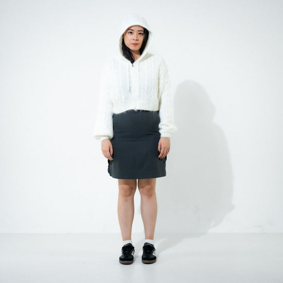 SIDE FRILL MIDI SKIRT CHARCOAL