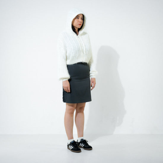 PLUFFY KNIT HOODIE ZIP-UP IVORY