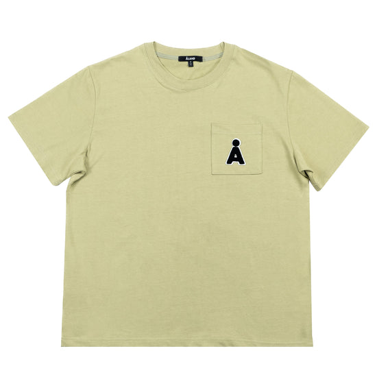 ALAND A LOGO BOUCLE POCKET TEE OLIVE GREEN