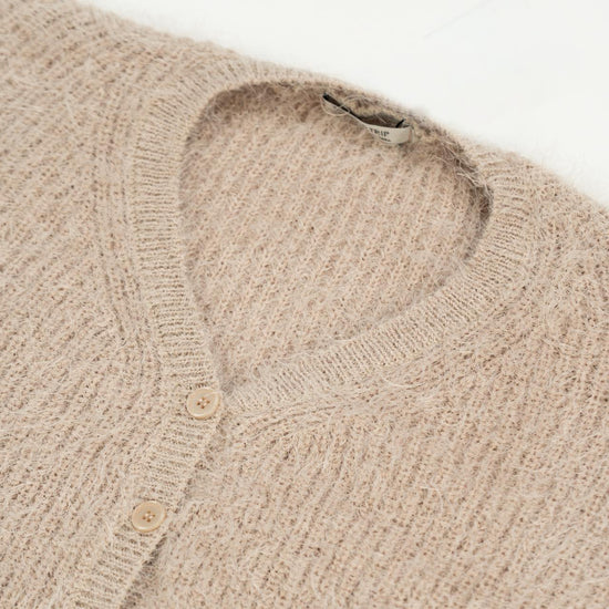 FUZZY BUTTON KNIT CARDIGAN BEIGE