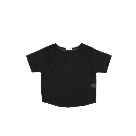 BOAT NECK CROP KNIT TOP BLACK